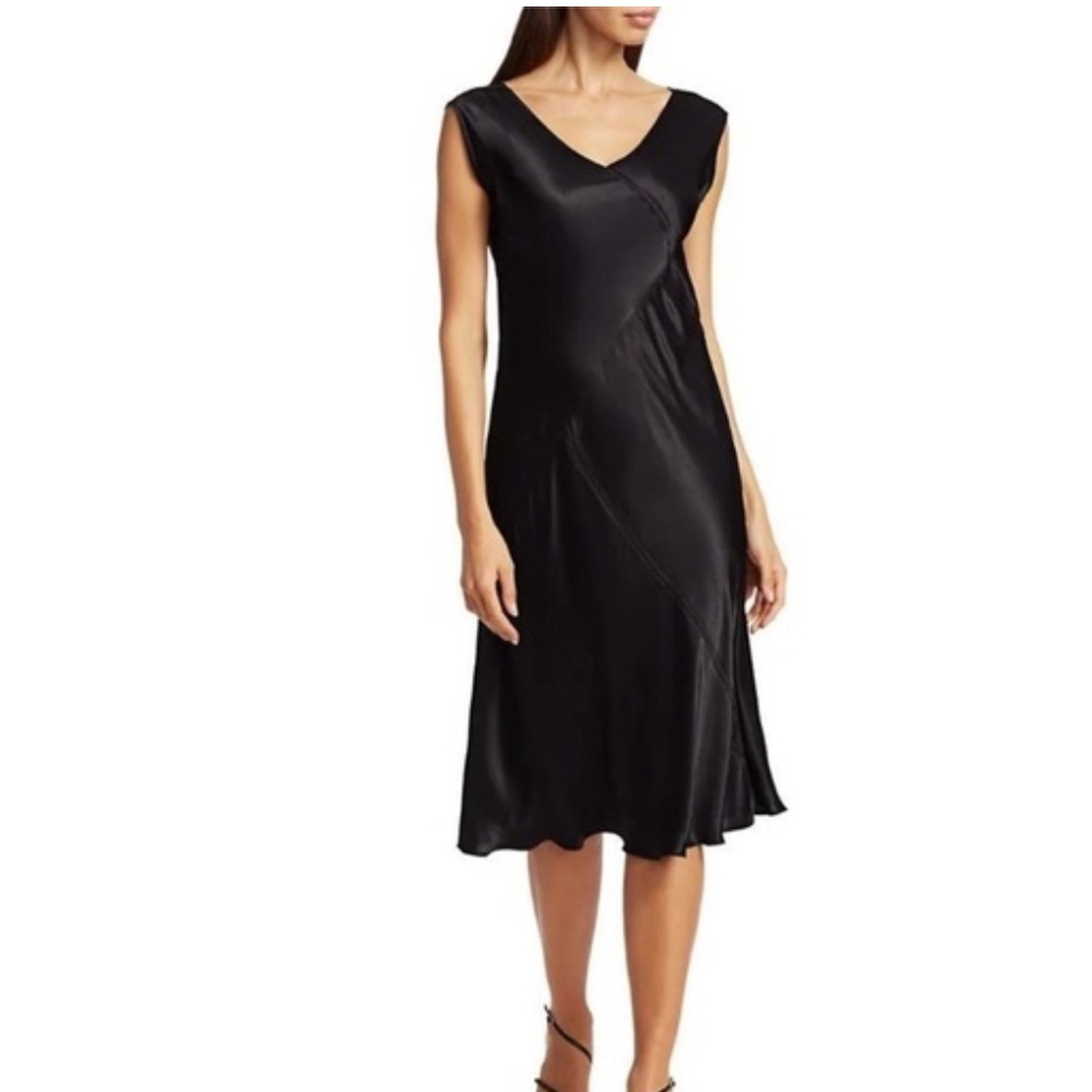 ATM Anthony Thomas Melillo Black Satin V-neck Dress LBD Black Women’s XS